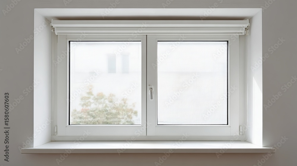 Fototapeta premium Bright and modern white window with a clean frame, surrounded by a minimalist wall, allowing natural light to enter the space.