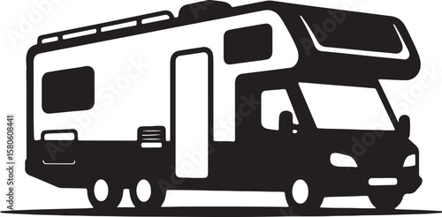 Black and white motorhome vector illustration perfect for travel and vacation designs