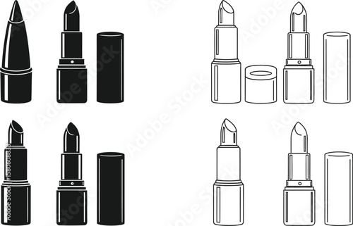 Lipstick vector icons showcase beauty and cosmetic product designs.