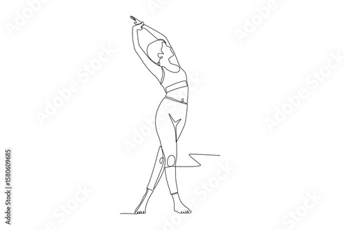 Woman who does yoga to relieve stress. Mental health retreats concept one-line drawing