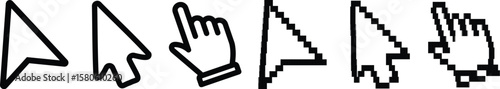 Pixel Computer Mouse Cursor Icons – Pointer, Arrow & Hand Symbols (Transparent Vector)
