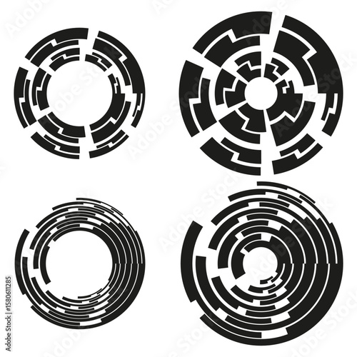 Tech ring icon. Segment circle pattern. Futuristic HUD Vector. Geometric interface.