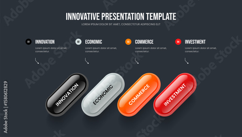 Consulting Analysis Four Element Diagram Slide Design. Creative Growth 4 Option Infographic Slideshow Layout. Investor Strategy Presentation Template Vector Illustration.