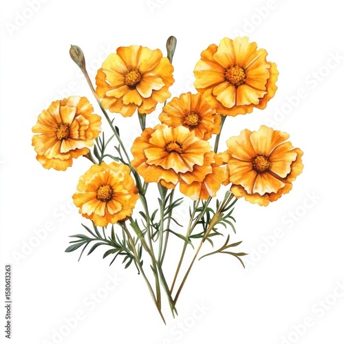 Wallpaper Mural Watercolor marigold wildflower flowers illustration petals. Torontodigital.ca