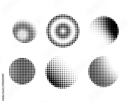 Nine Concentric Circle Halftone Dot Patterns Circle design elements