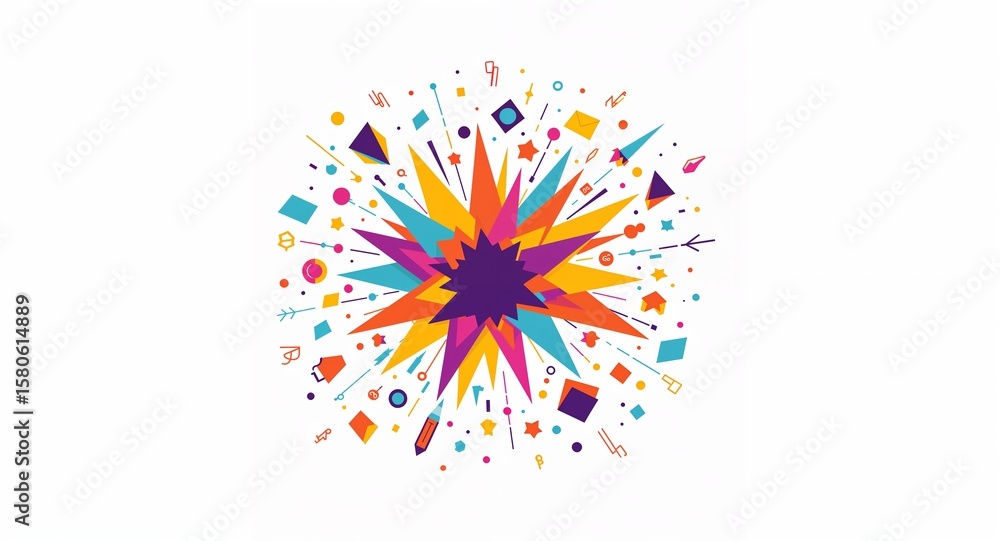 Obraz premium Colorful burst design with geometric shapes and lines on a white background in a modern style