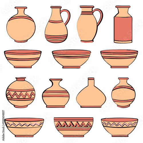 Assorted terracotta vessels and bowls pottery earthenware