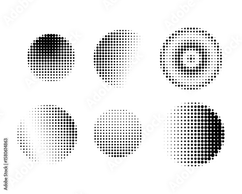 Nine Concentric Circle Halftone Dot Patterns Circle design elements