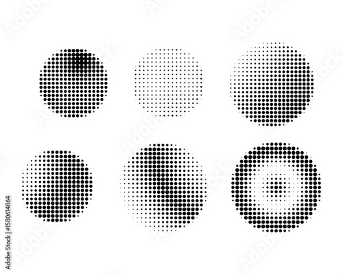 Nine Concentric Circle Halftone Dot Patterns Circle design elements