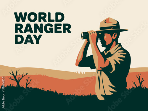 World Ranger Day Poster with Forest Guard Illustration