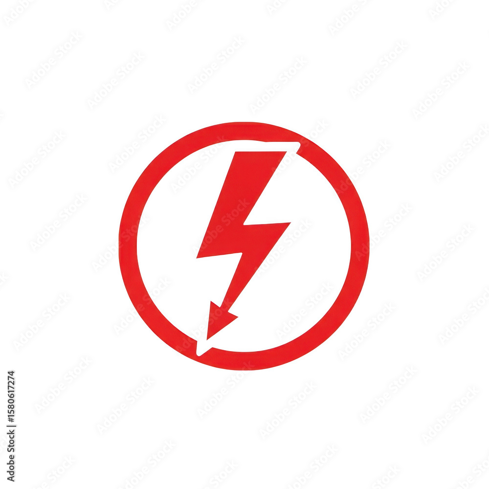 Red lightning bolt symbol inside a red circle warning sign Red lightning bolt symbol inside a red circle warning sign