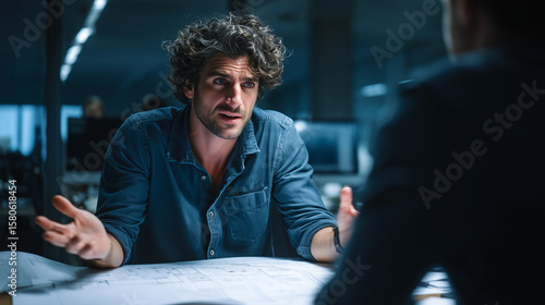 Stressed project manager at desk, he looks overwhelmed with demanding task and responsibility. This is tough on him as he needs to think fast
