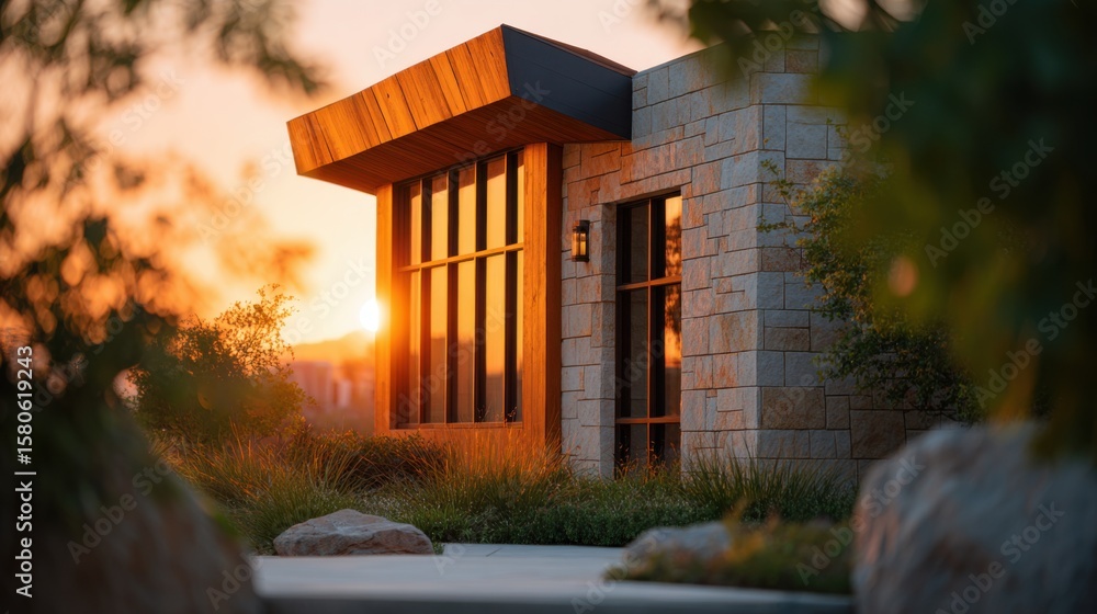 custom made wallpaper toronto digitalModern Architecture Exterior Showcase at Sunset with Natural Scenery