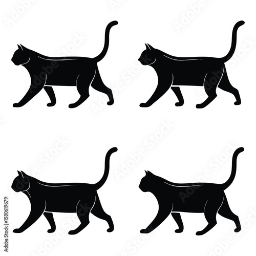 Four black cat silhouettes walking