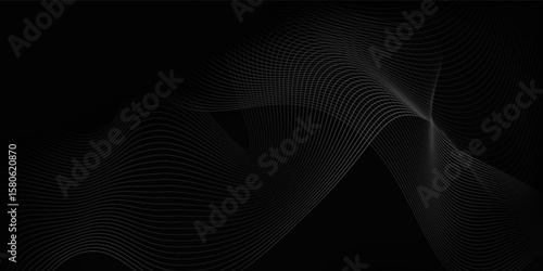 Black abstract background design. Modern wavy line concept pattern monochrome colors. Simple art good