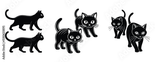 Black cats walking silhouette