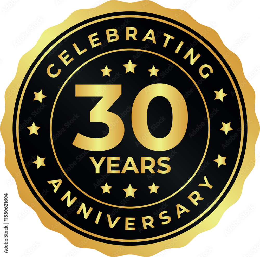 Fototapeta premium 30th anniversary gold badge with elegant celebration label design