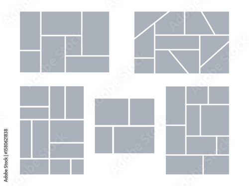 Frame and photo mosaic layout with template for moodboard, collage, and image display. Use as a background board or album page with clean rectangle shape. Great for comic or manga design.