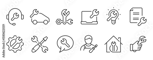 Repair related line icons set. Editable stroke