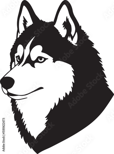Elegant black and white portrait depicting the majestic face of a siberian husky dog