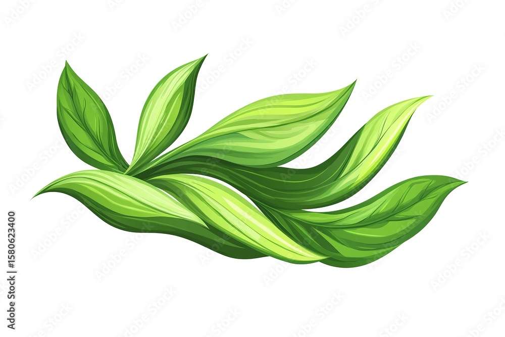 Obraz premium Green foliage watercolor gold lines white background
