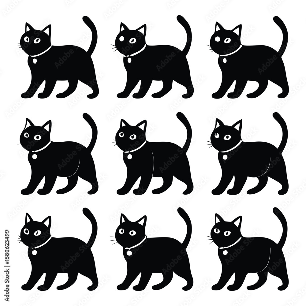 Fototapeta premium Nine black cats walking