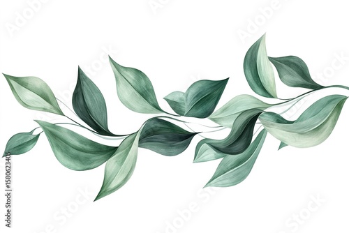 Green foliage watercolor gold lines white background