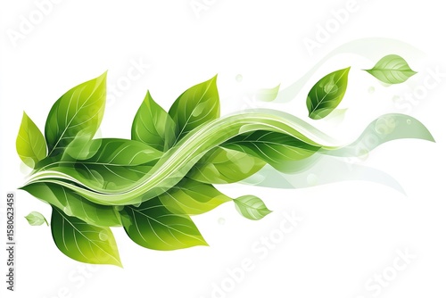 Green foliage watercolor gold lines white background