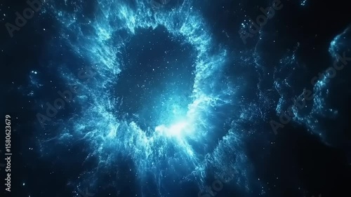 Stunning cosmic explosion with bright blue aura