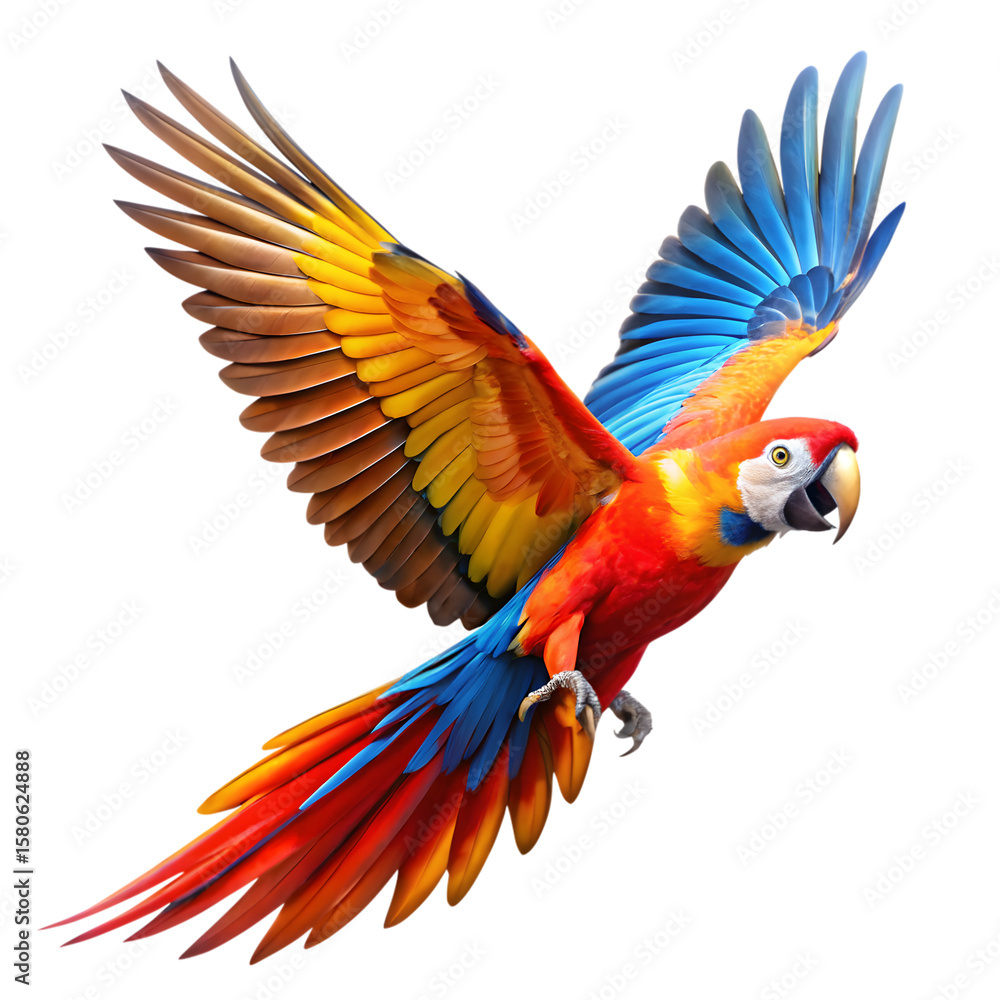 Fototapeta premium a realistic photo of Beautiful Colorful flying parrot on transparent background