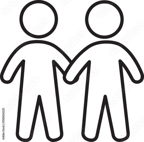 Two minimalist stick figures holding hands representing friendship and togetherness in black and white