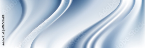 Abstract blue white luxury fabric wave background with copy space. Smooth liquid wave. Elegant shiny silk satin texture. Suit for wallpaper, cover, header, desktop, web, flyer. eps 10