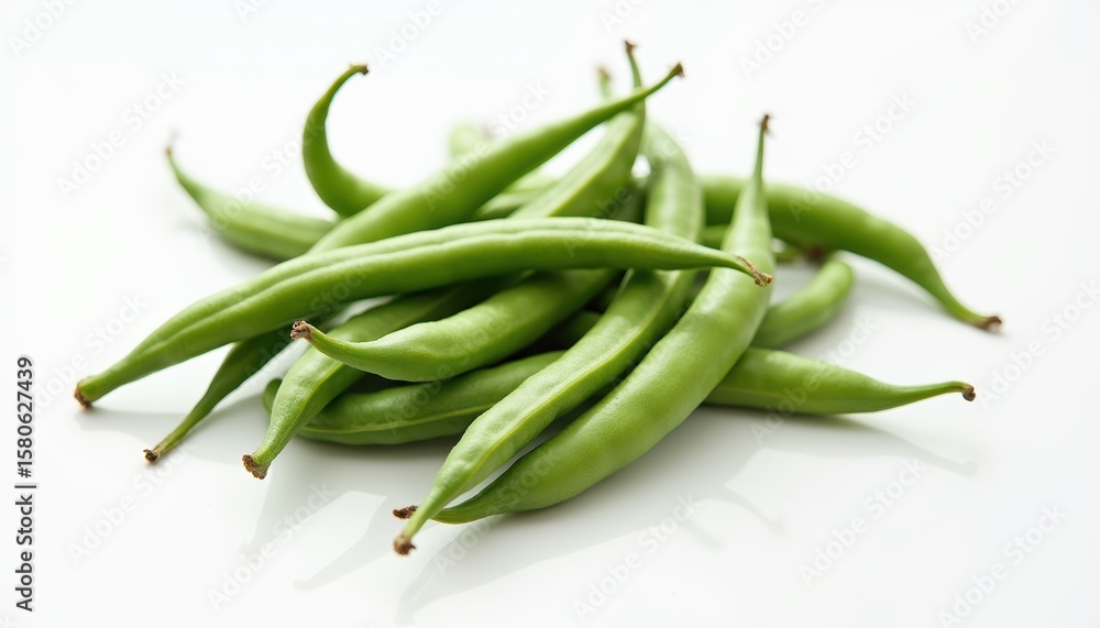 Fresh Green Beans on White Background for Healthy Cooking and Culinary Presentation Fresh Green Beans on White Background for Healthy Cooking and Culinary Presentation