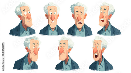 set of expression old man flat design cartoon with any expression