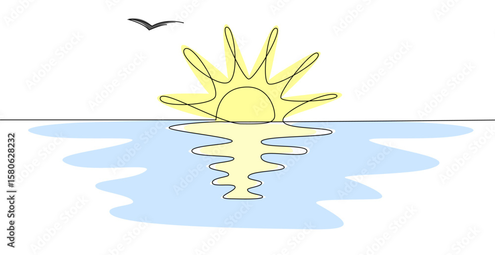 Fototapeta premium Hot temperature and summer sea travel symbol in simple linear style. Solar green energy concept in editable stroke.Vector illustration eps 10