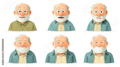 set of expression old man flat design cartoon with any expression