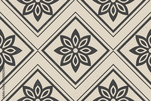 Seamless black and beige diamond floral tile, Vintage wallpaper background design