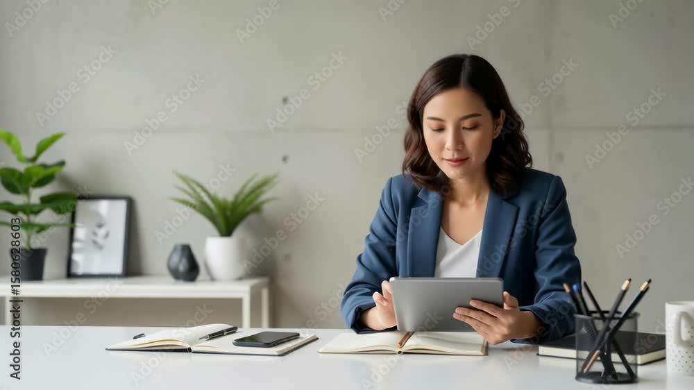 Business professional working on tablet in modern office environment focus on productivity and technology indoor setting professional viewpoint Business professional working on tablet in modern office environment focus on productivity and technology indoor setting professional viewpoint
