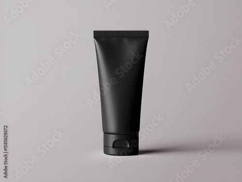 Black cosmetic cream tube with blank packaging on Gray background