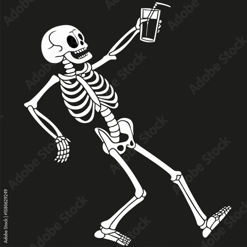 a skeleton holding a drink