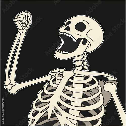 
a skeleton with a fist raised
