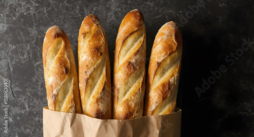 Loaf of fresh bread on black background