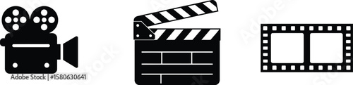 Filmmaking Icon Set – Vintage Camera, Clapperboard, and Filmstrip Graphics for Media Apps, Video Branding, and Storytelling UI
