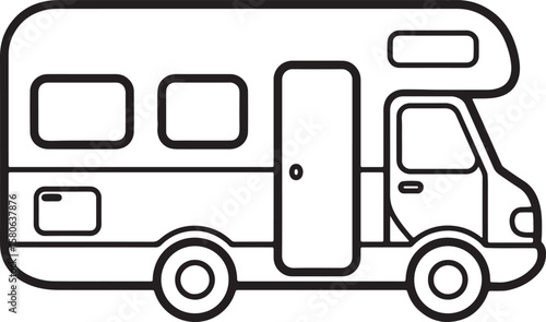 Simple black and white campervan illustration perfect for travel and adventure concepts