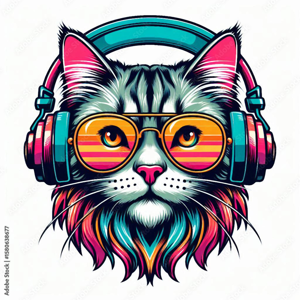 Fototapeta premium the head of a cat, cat, cat with headphone, cat vector, cat with a bow tie, cat with a bow, cat on a black background, black cat with red eyes, black cat with red hair, cat head with wings