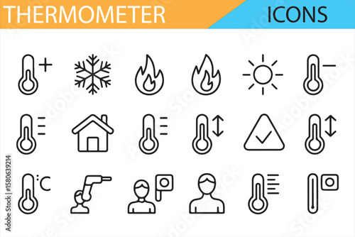 Medical and weather vector icons showing diverse temperature ranges and conditions.

