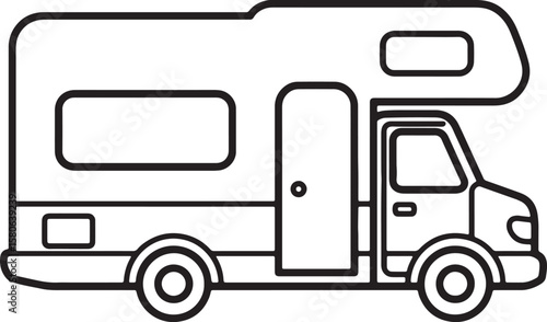 Simple black and white outlined recreational vehicle ideal for travel and adventure