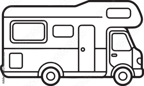 Simple line art illustration of a campervan for road trip adventures and travel destinations