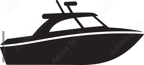 Sleek black speedboat silhouette depicting maritime leisure and transportation concept
