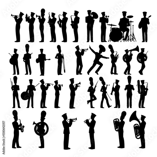 set of marching band silhouette, set of marching band vector